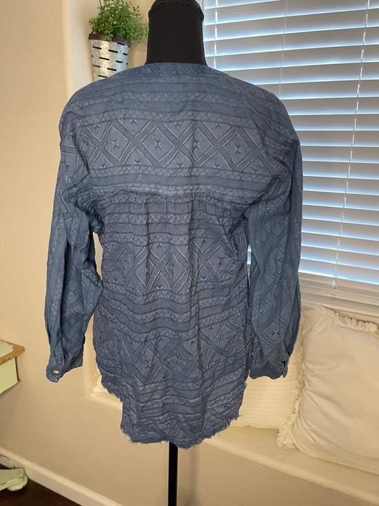 Ivy Jane Blue Boho Textured Raw Hem Top Festival Vibe - Picture 5 of 7